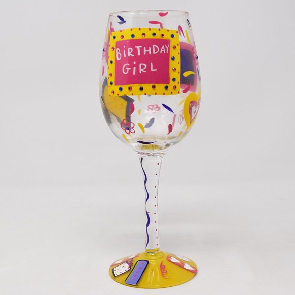 Lolita Birthday Girl Artisan Hand Painted Wine Glass Happy Colorful Party Gift - Picture 3 of 12